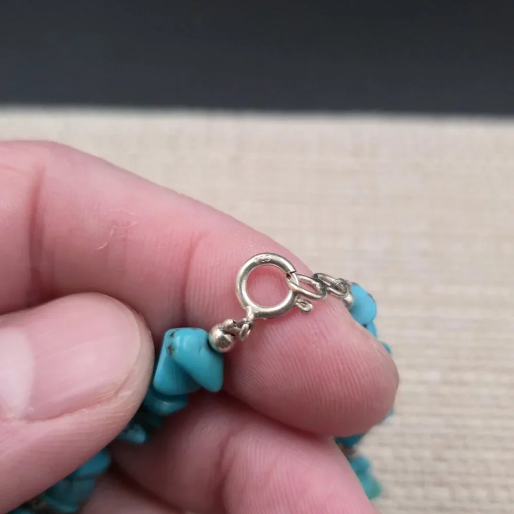 7.5 Inch Sterling Silver Blue Turquoise Stone Bracelet B963 - Picture 4 of 6